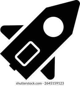 Icon of "Rocket" on a sticker with a drop shadow isolated on a blank background. Trendy illustration in a flat design style. Easy to edit, manipulate, resize or colorize.