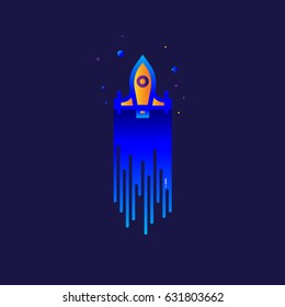icon Rocket rainbow Color gradation illustration sign symbol for web, modern design vector on blue background. logo.