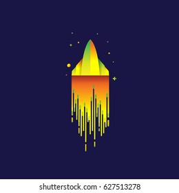 icon rocket ship rainbow Beautiful colorful Light illustration sign symbol for web, modern design vector on blue background. logo.
