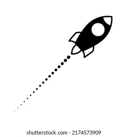 The icon of a rocket taking off. The black silhouette of a space rocket. Vector illustration isolated on a white background for design and web.