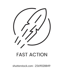 An icon of a rocket in vector, symbolizing fast action or quick response, with an editable stroke.