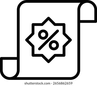 Icon of a roll of note paper, invoice, bill and document that gets a percentage discount, promo and voucher, or special offer