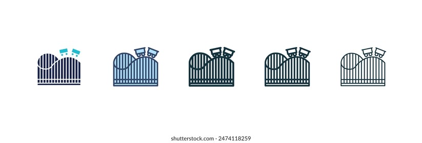 Icon of a Roller Coaster for Amusement Park and Entertainment Themes in black filled and outlined style.