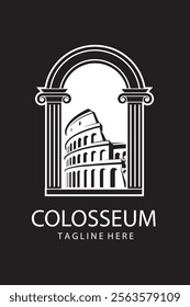 icon of Roman Colosseum building isolated on black background