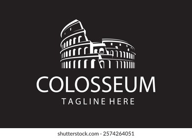 icon of Roman Colosseum building isolated on black background