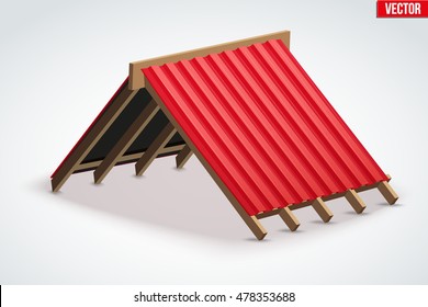 Icon of Roof with Wave Metal Cover. Industrial building design. Vector Illustration isolated on white background.