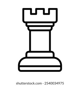 Icon of a rook chess piece in line art, symbolizing strategy, game, and planning. Vector illustration. Editable stroke.