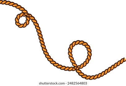 Icon Of Rope. Hand Drawn mustard Sketch Of Rope Design in vector form twisted thread cords with loops isolated vector illustration Vector Illustration.