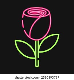 Icon rose. Beautiful flowers elements. Icon in neon style.