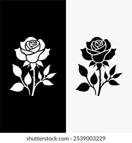 Icon rose silhouette vector black and white 