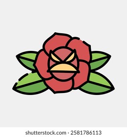 Icon rose. Traditional tattoo elements. Icon in filled line style.