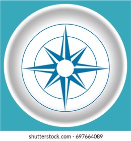 Icon Rose of wind on white plate isolated.