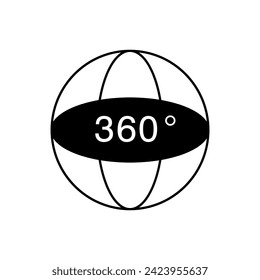 Icono de 360°. Girar flecha, símbolo panorámico, de gran nivel.