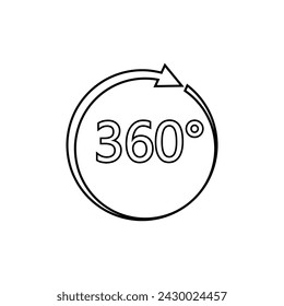 360° Icon. Rotate Arrow, Virtual Reality. Panoramic, Wide Degree Symbol. 
