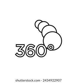 360° Icon. Rotate Arrow, Virtual Reality. Panoramic, Wide Degree Symbol. 