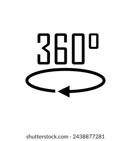 360° Icon. Rotate Arrow, Virtual Reality. Panoramic, Wide Degree Symbol. 