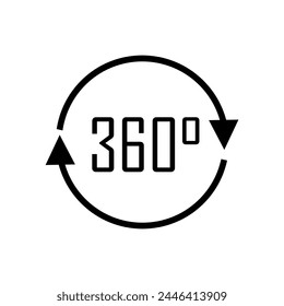 360° Icon. Rotate Arrow, Virtual Reality. Panoramic, Wide Degree Symbol.