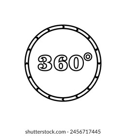 360°-Symbol. Drehpfeil, virtuelle Realität. Panoramasymbol mit breitem Abschluss.