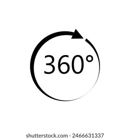 360° Icon. Rotate Arrow, Virtual Reality. Panoramic, Wide Degree Symbol. 