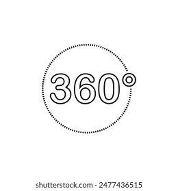 360°-Symbol. Drehpfeil, virtuelle Realität. Panoramasymbol mit breitem Abschluss. 