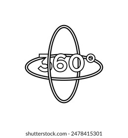 Icono de 360°. Flecha giratoria, realidad virtual. Símbolo panorámico de gran amplitud. 