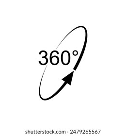 360° Icon. Rotate Arrow, Virtual Reality. Panoramic, Wide Degree Symbol. 
