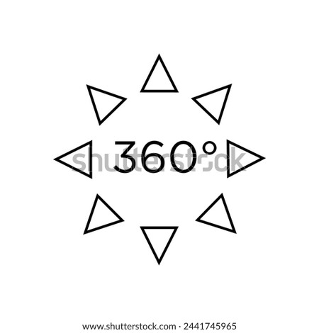 360° Icon. Rotate Arrow, Virtual Reality. Panoramic, Wide Degree Symbol. 