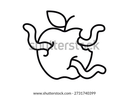 Icon of a rotten apple with three worms coming out of it and a bite taken out of it.
