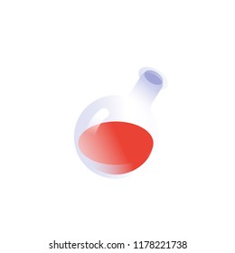 Icon of a round bulb with a red solution. Vector. Logo is isolated on white background. Icon in trendy gradient style. Chemical tool. A product made of glass. A sign, a symbol of the company. Potion.