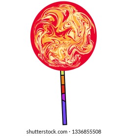 Icon round candy on a stick. Vector illustration on white background.