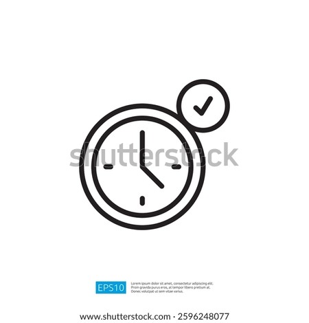 Icon of a Round Clock with a Checkmark Indicating Time Management and Scheduling Success in Minimalist Design