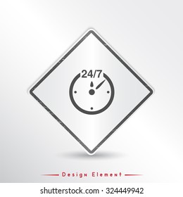 Icon round the clock. Flat design style. Made vector illustration.Emblem or label with shadow.
