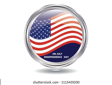 Icon round, metal with American flag - July 4 - Independence day - isolated on white background - art vector