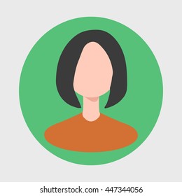 Icon round shape with the image of a girl on a green background.