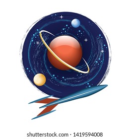 Icon round - space, rocket, planet, satellites - isolated on white background - vector.