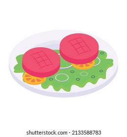 An icon of round steak  in modern isometric design

