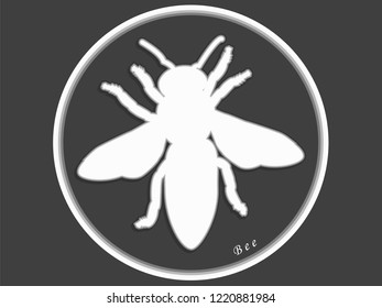 Icon round - white bee on dark background - flat style - isolated - vector