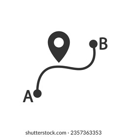 Icon of route from point A to point B with map pointer sign