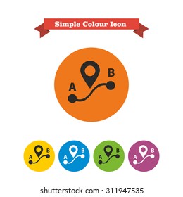 Icon of route from point A to point B with map pointer sign