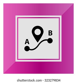 Icon of route from point A to point B with map pointer sign