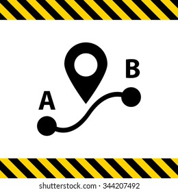Icon of route from point A to point B with map pointer sign