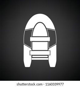 Icon of rubber boat . Black background with white. Vector illustration.