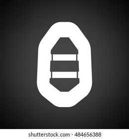 Icon of rubber boat . Black background with white. Vector illustration.