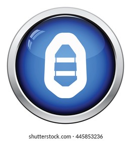 Icon of rubber boat . Glossy button design. Vector illustration.