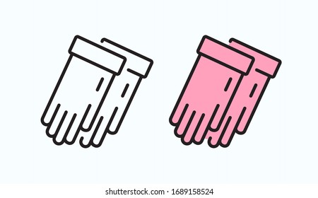 Icon rubber gloves for cleaning in a modern flat style. Simple linear vector symbol.