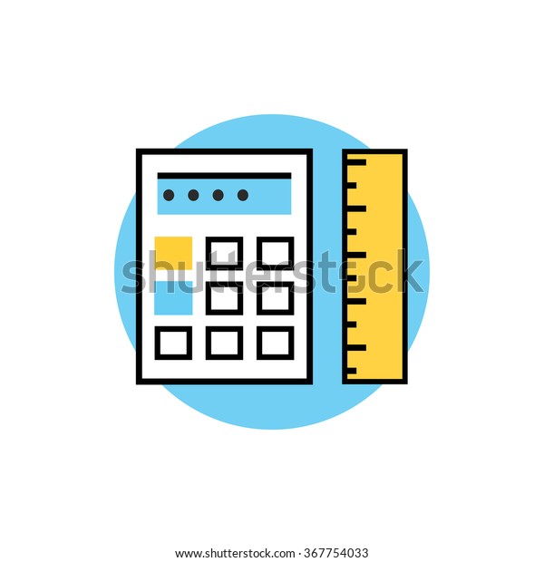 Icon of ruler with calculator logo. Isolated\
calculator and ruler on white background. Modern vector\
illustration for web and mobile app. Thin, line, stroke, outline\
calculator and ruler icon