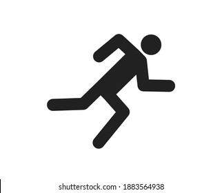 Icon of runner. Run of man on track. silhouette of human on marathon. Fast run in sport and sprint. Symbol of jogging. Black logo of sprinter on white background. Sign for active exercise. Vector.