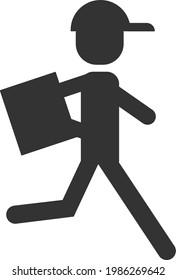 Icon of a running courier with a delivery bag. The symbol of the silhouette of a fast courier. Delivery service. Vector flat illustration for apps and websites.