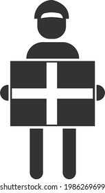 The icon of a running courier with a parcel. The symbol of the silhouette of a fast courier. Delivery service. Vector flat illustration for apps and websites.