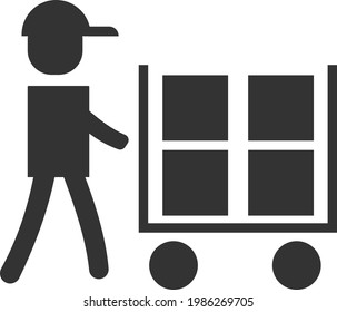 El icono de un mensajero en ejecución con un paquete. El símbolo de la silueta de un mensajero rápido. Servicio de entrega. Ilustración vectorial plana para aplicaciones y sitios web.